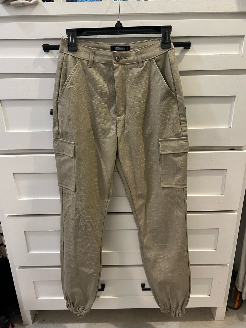 Misguided Taupe Croc-Emboss Cargo Jogger Pants